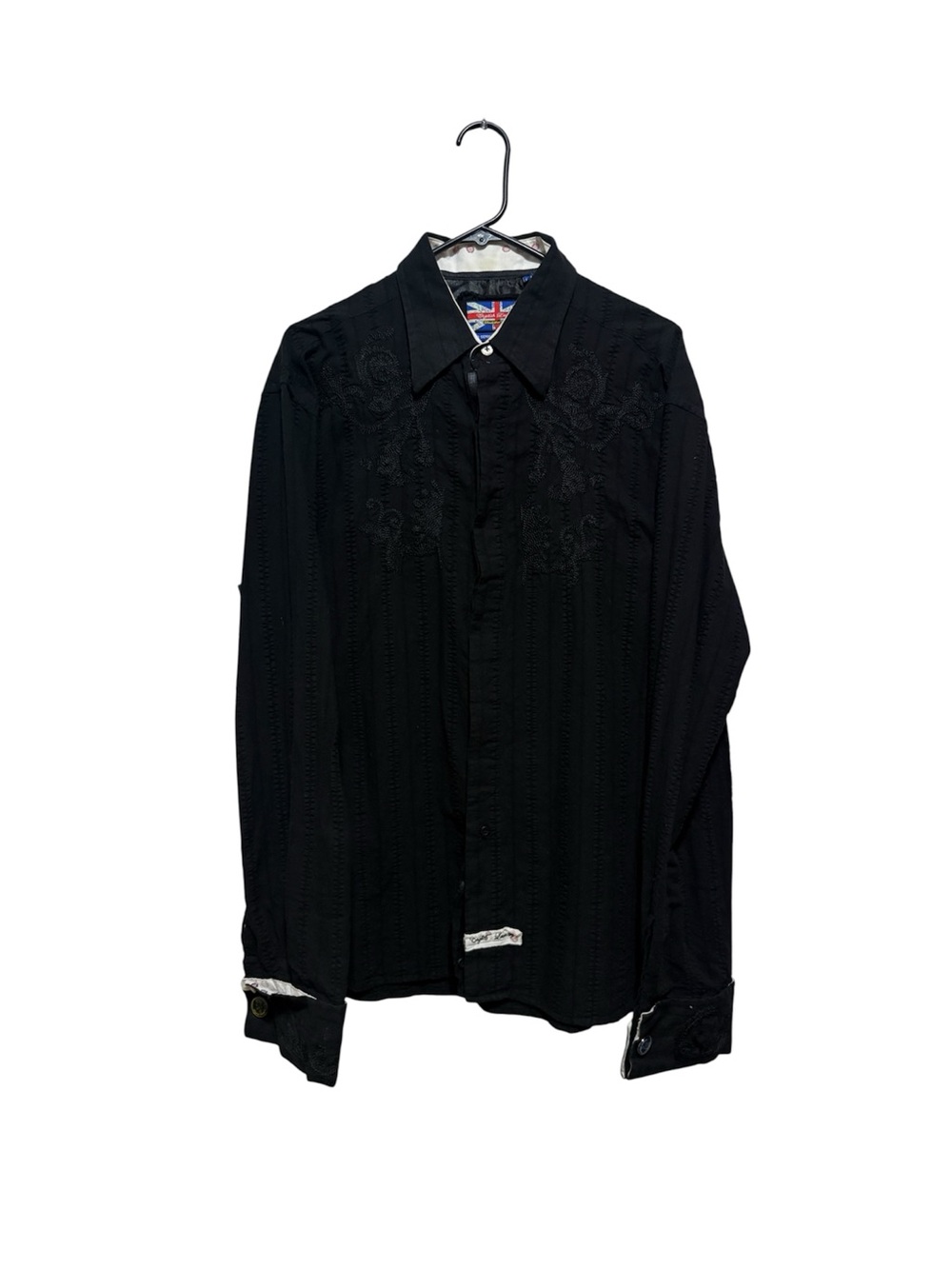English Laundry Black Button-Down Shirt with Embroidered Accents